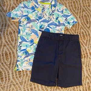 Cat & Jack Tropical Leaf Print Polo Shirt and navy shorts